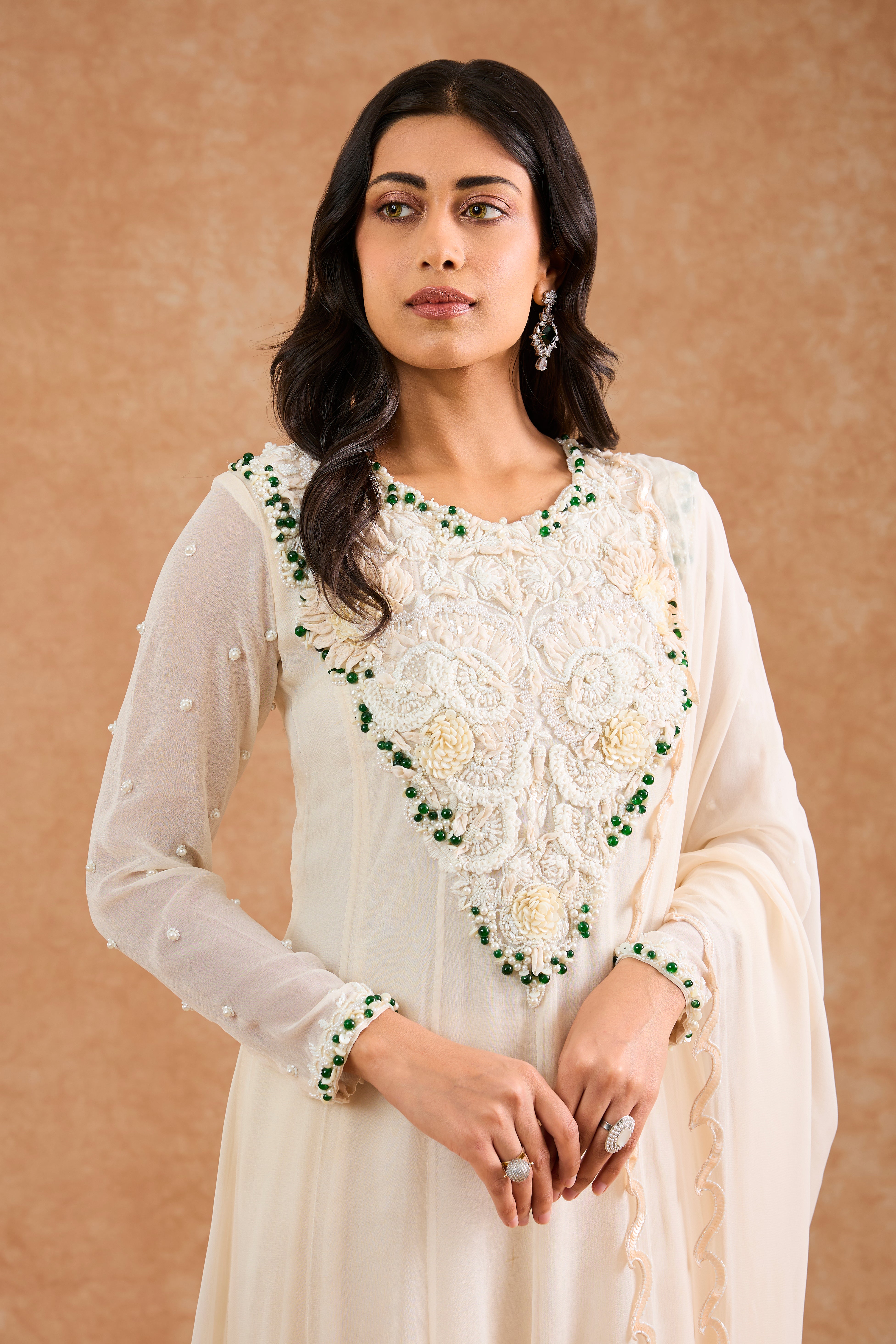 Ivory Georgette Applique Work Anarkali Set