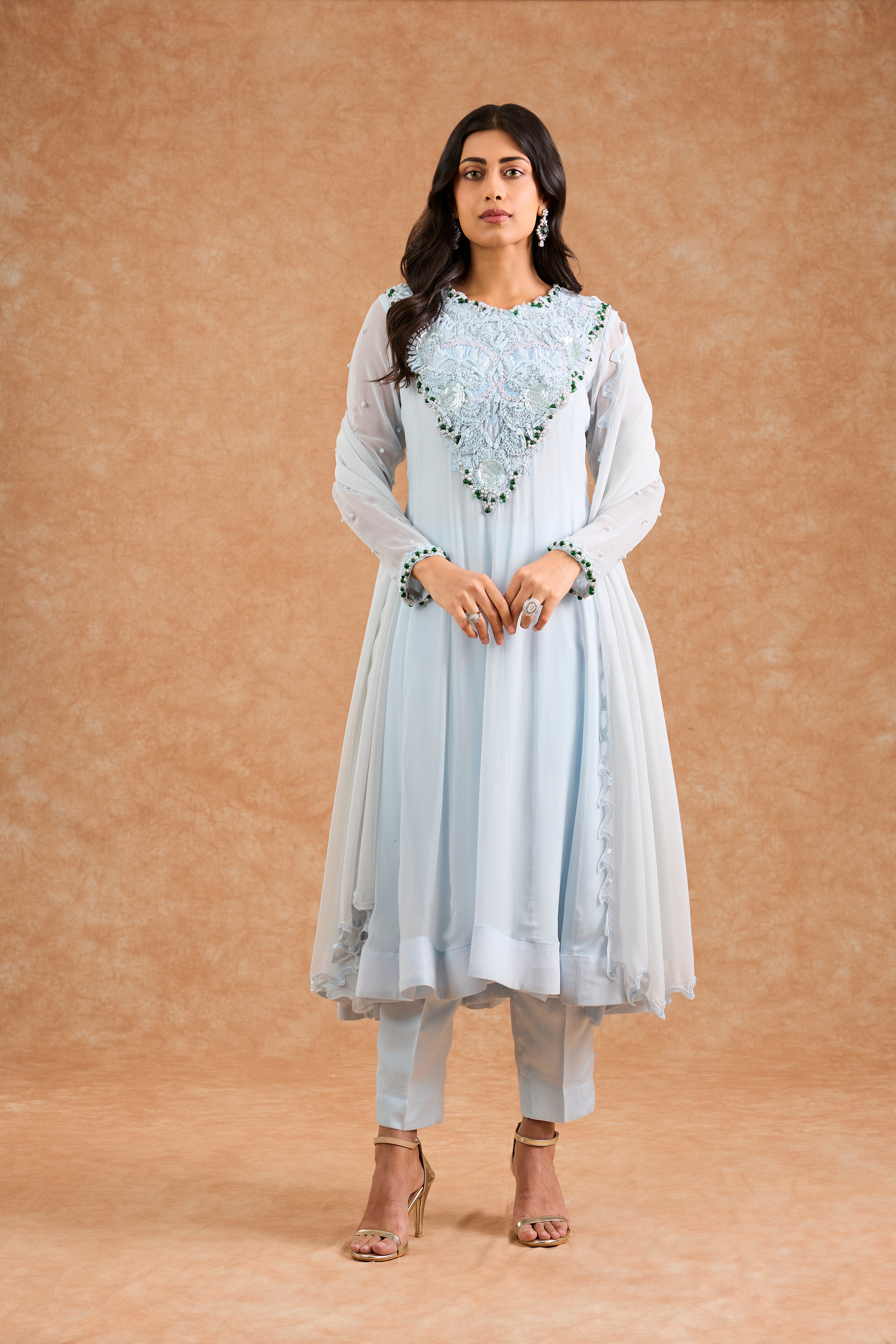 Light Blue Georgette Applique Work Anarkali Set