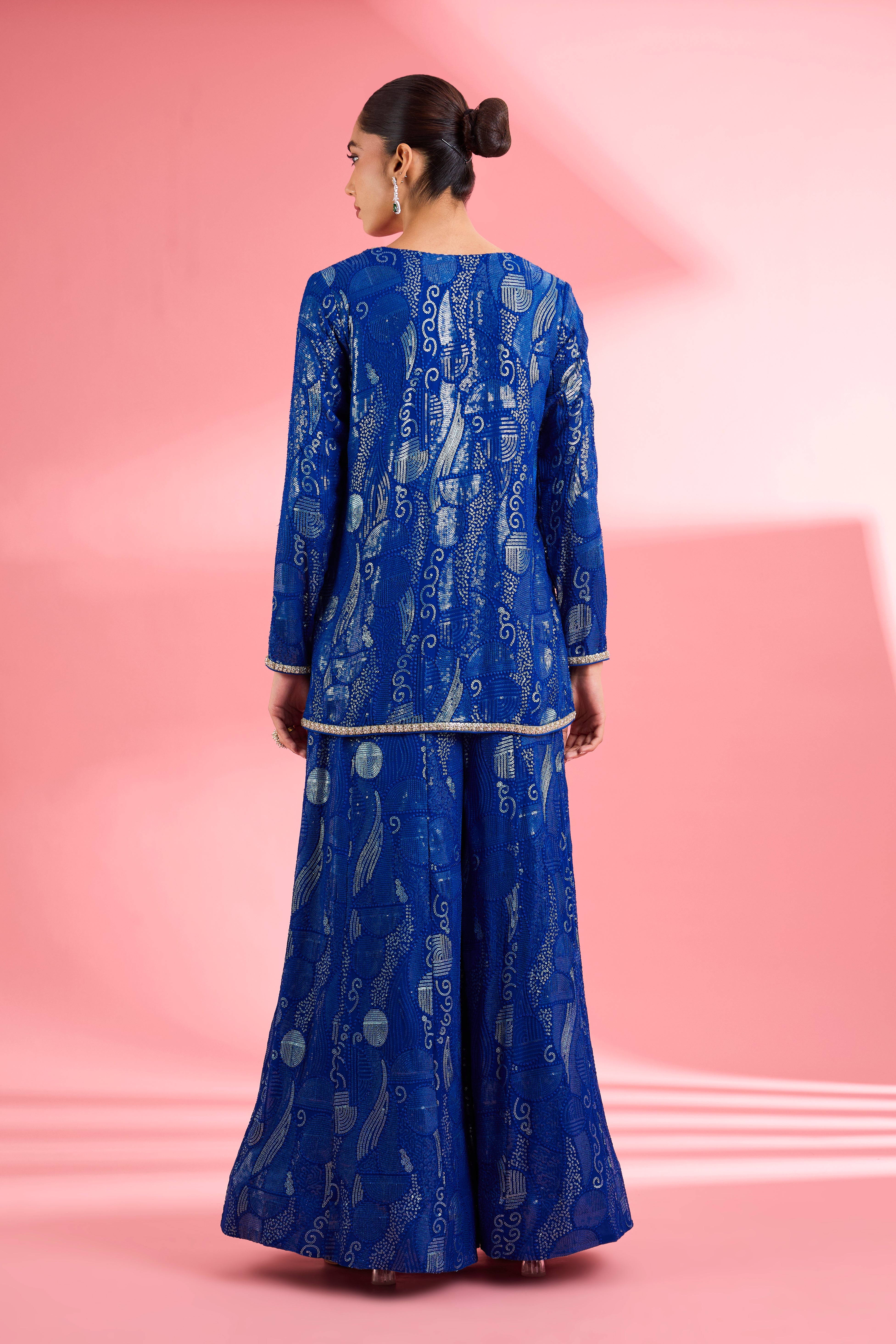 Royal Blue  Georgette Sharara  Set With Thread And Sequin Work