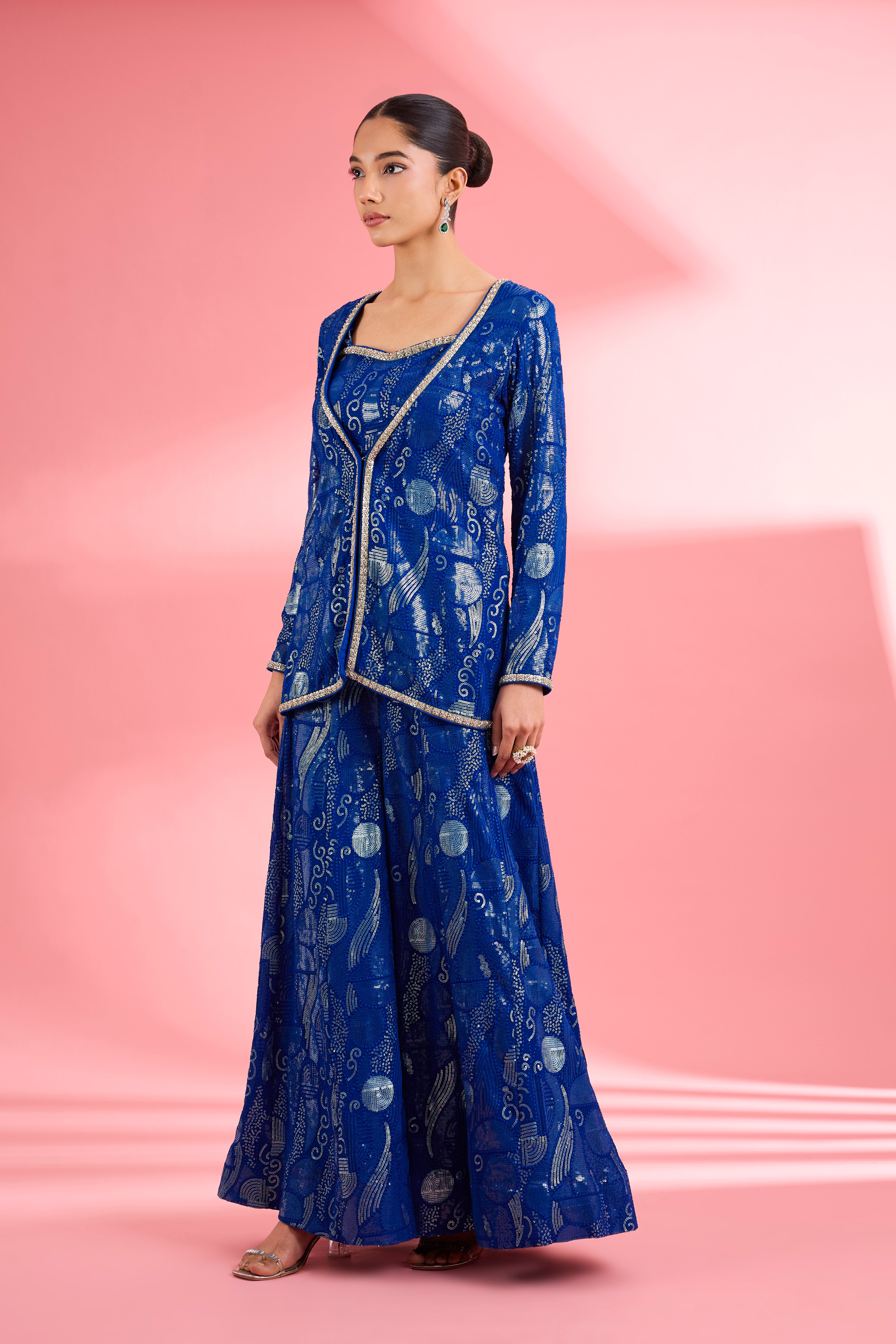Royal Blue  Georgette Sharara  Set With Thread And Sequin Work