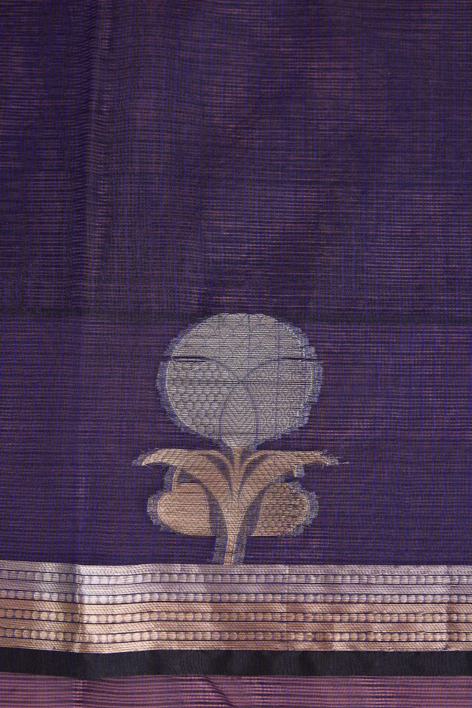 Dark Blue Premium Kota Doria Silk Saree And Blouse Piece .
