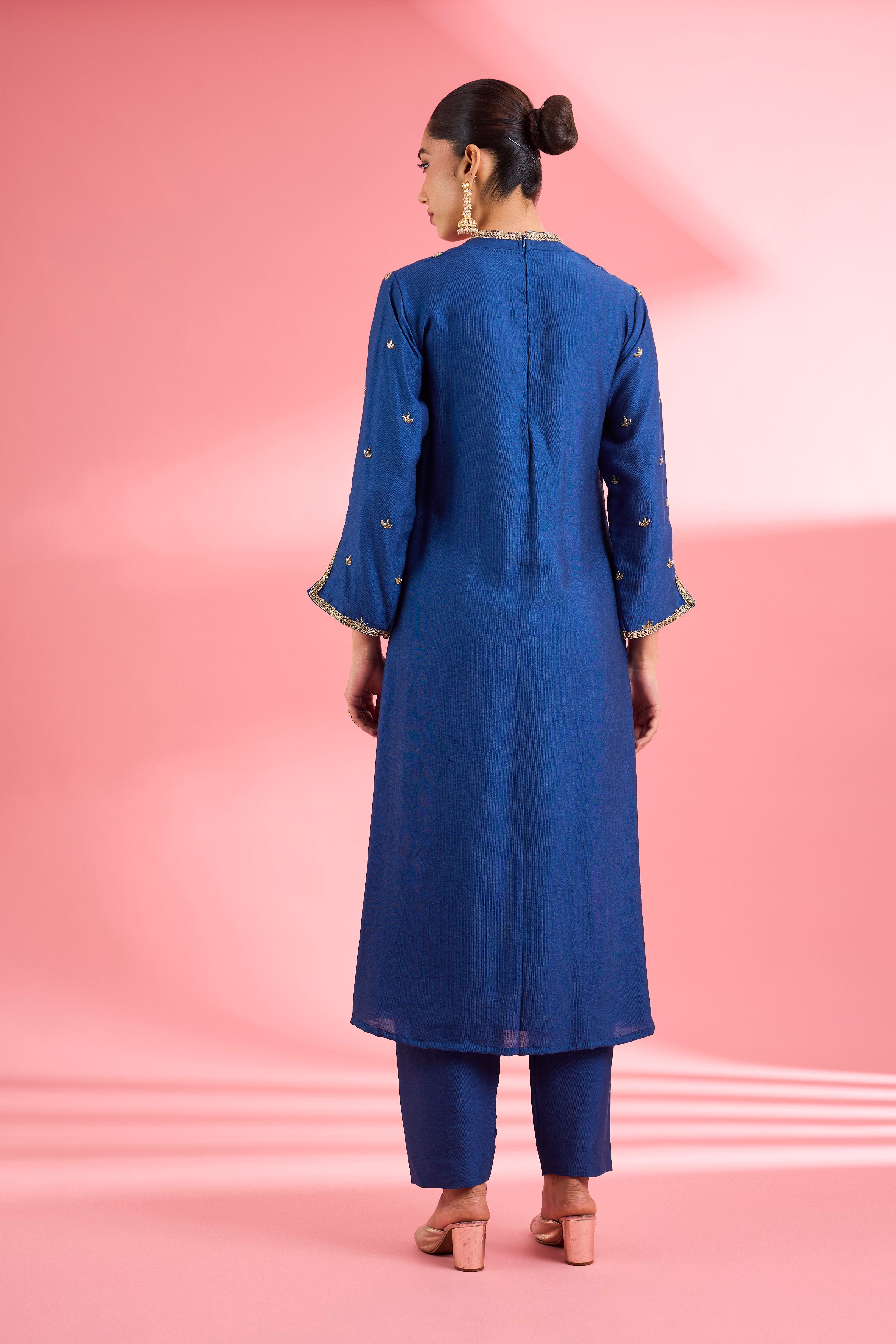 Blue Katan Silk Hand Embroidered Kurta Set