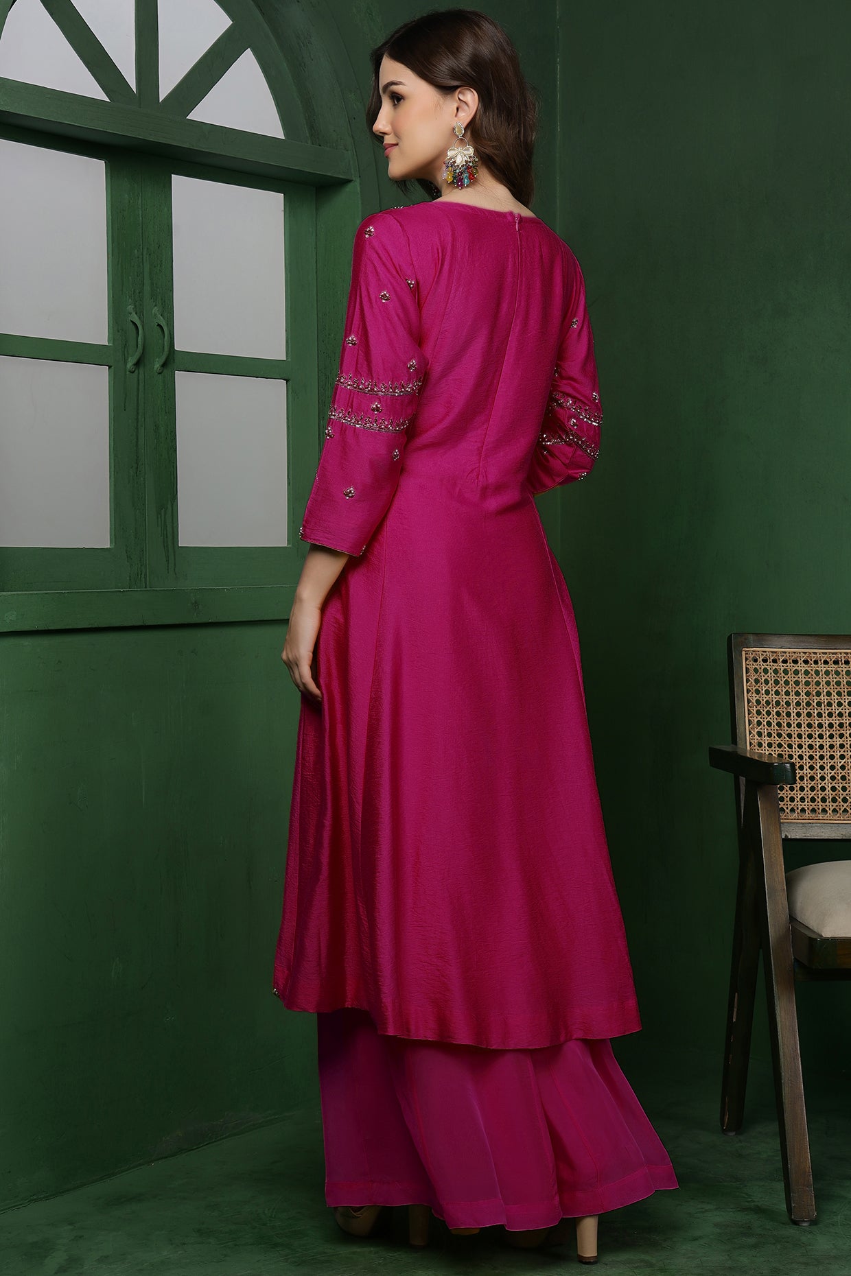 Wine  Katan Silk Kurta Set With Pearl, Cutdana  , Sequins Work .