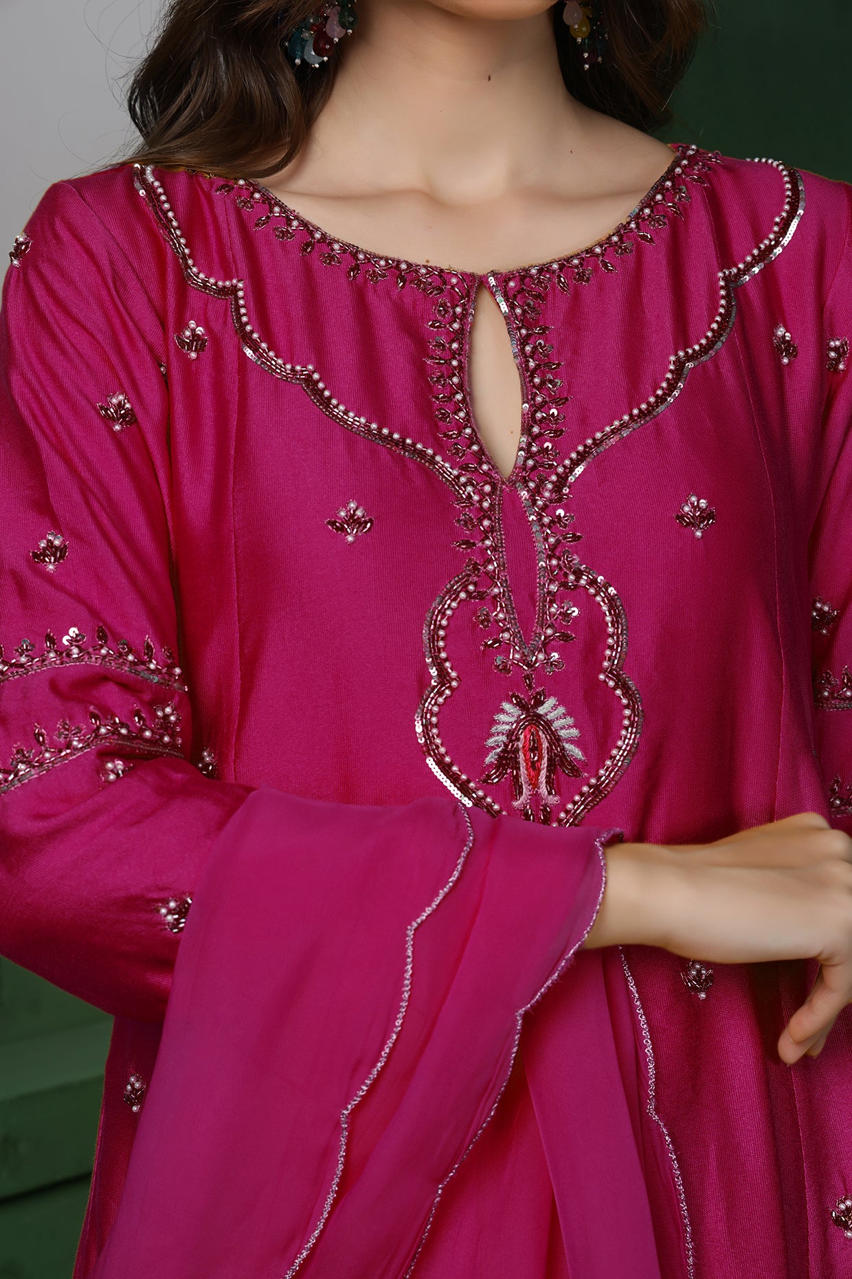 Wine  Katan Silk Kurta Set With Pearl, Cutdana  , Sequins Work .