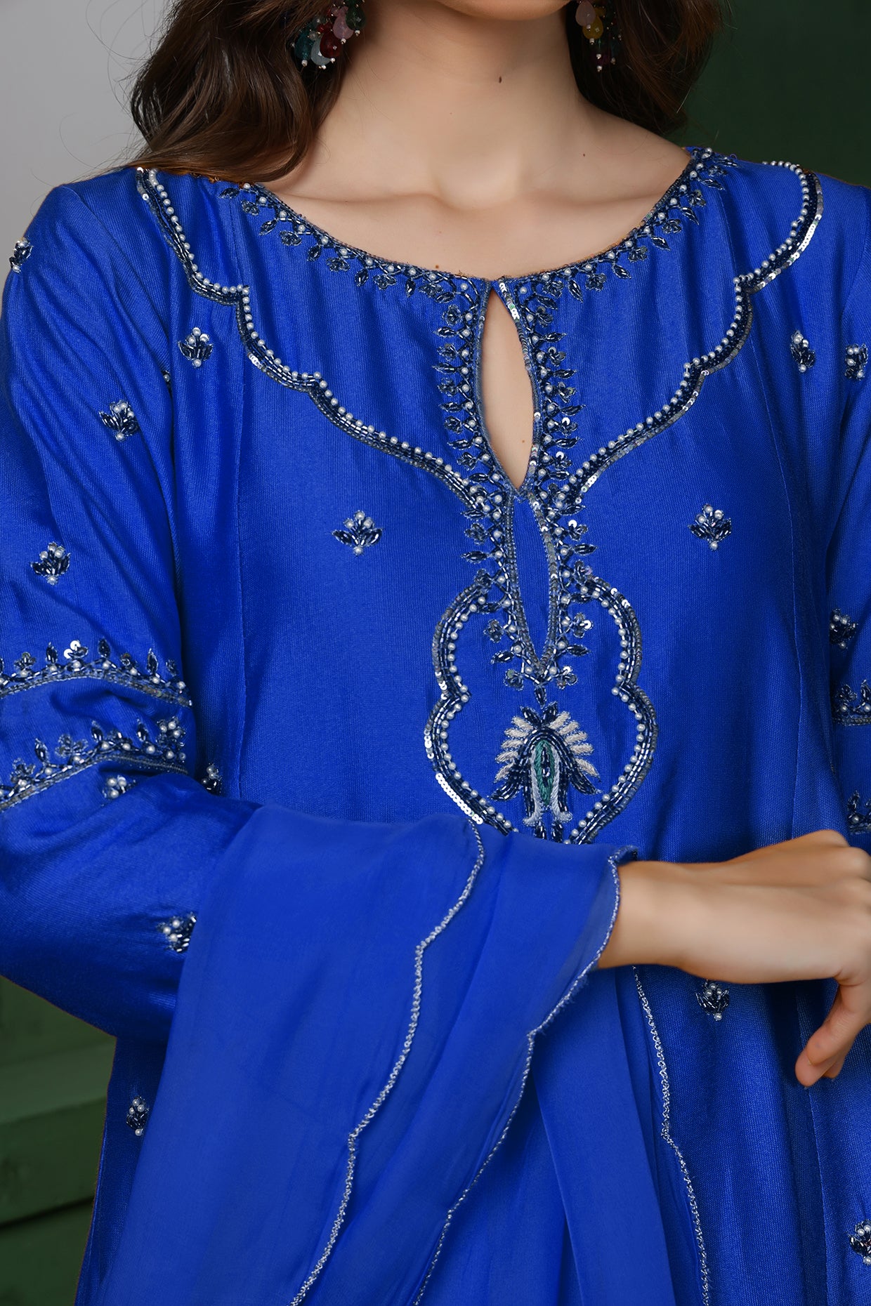 Royal Blue  Katan Silk Kurta Set With Pearl, Cutdana  , Sequins Work .