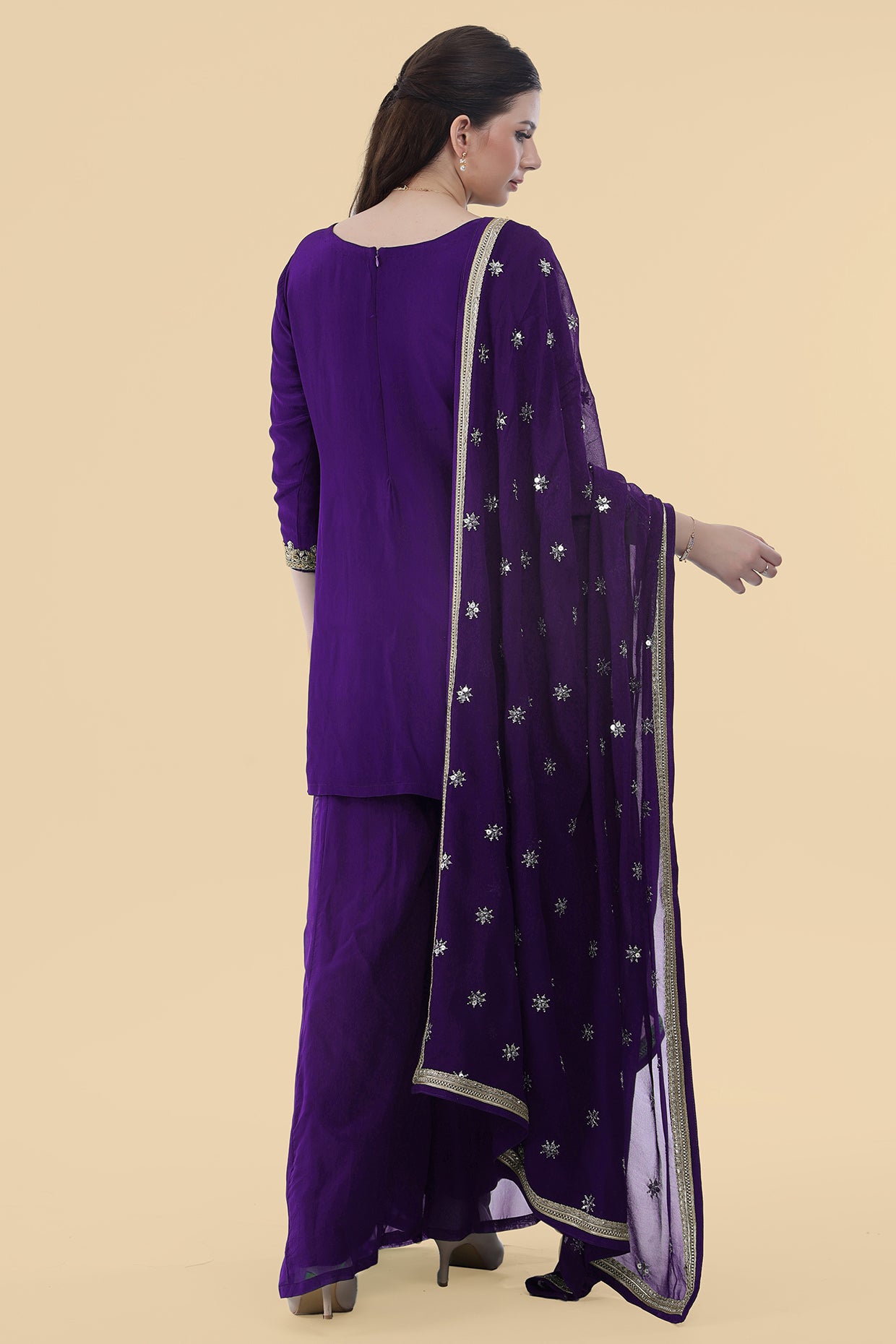 Purple  Crepe Kurta Sharara Set