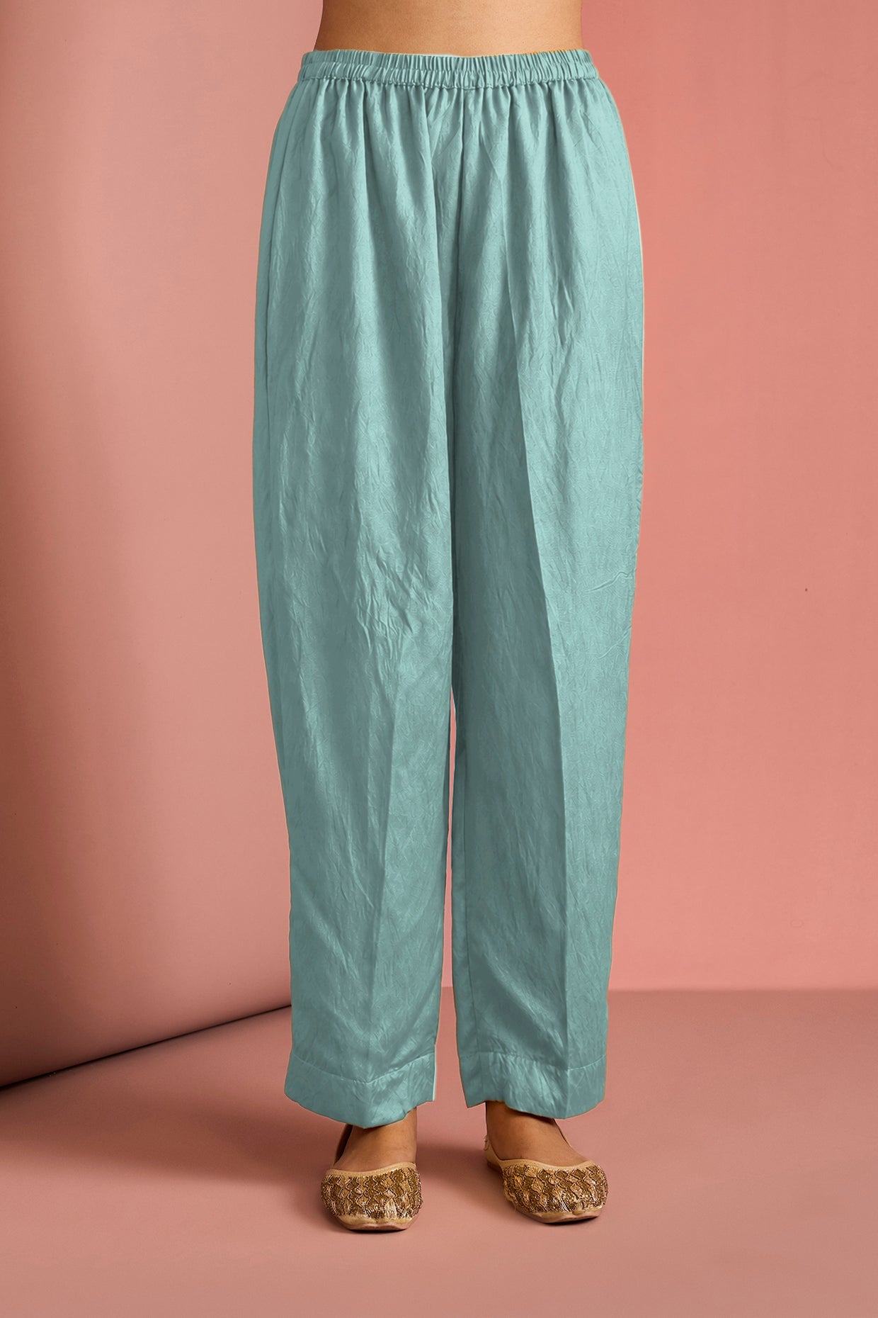 Light Teal   Opara Silk Kurta Set With Hand Embroidery