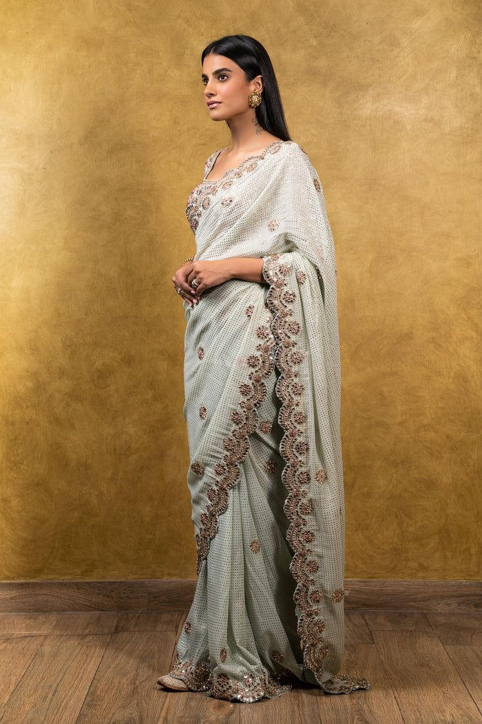 Sea Foam Green Georgette Saree