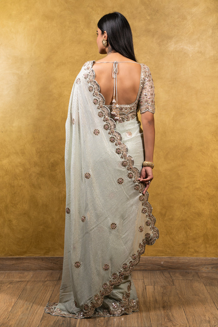 Sea Foam Green Georgette Saree