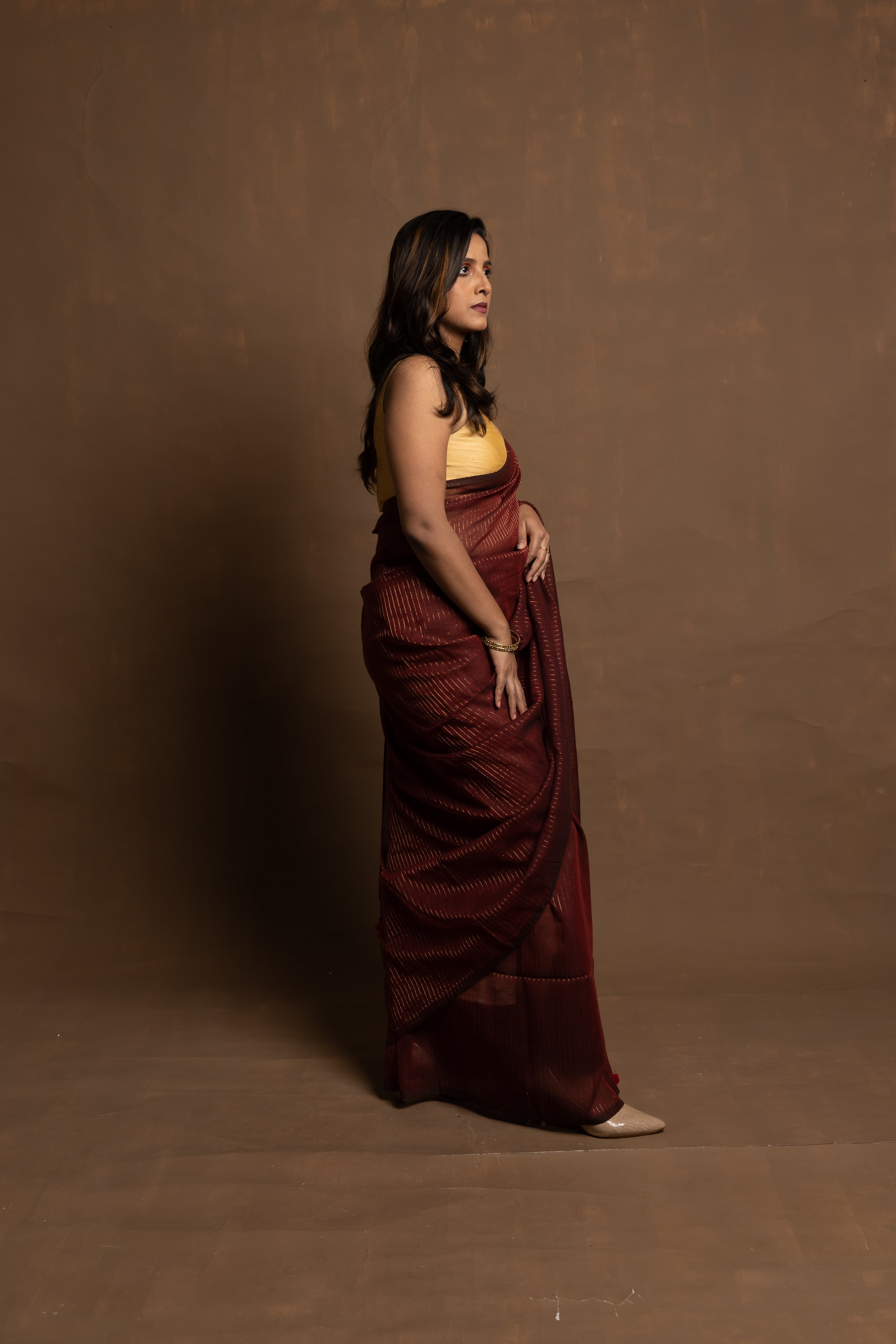 Maroon love story I Maroon cotton saree with zari stripe