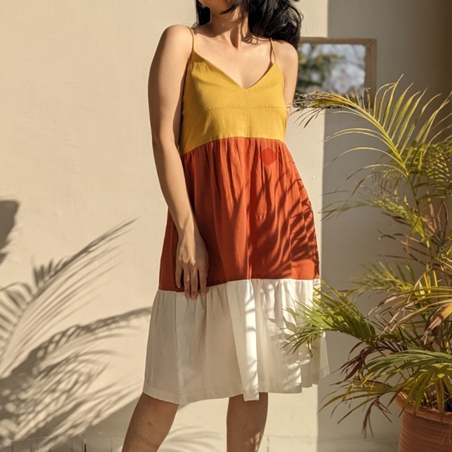 Mehkali – The Colour Block Midi Dress | A-Line Silhouette