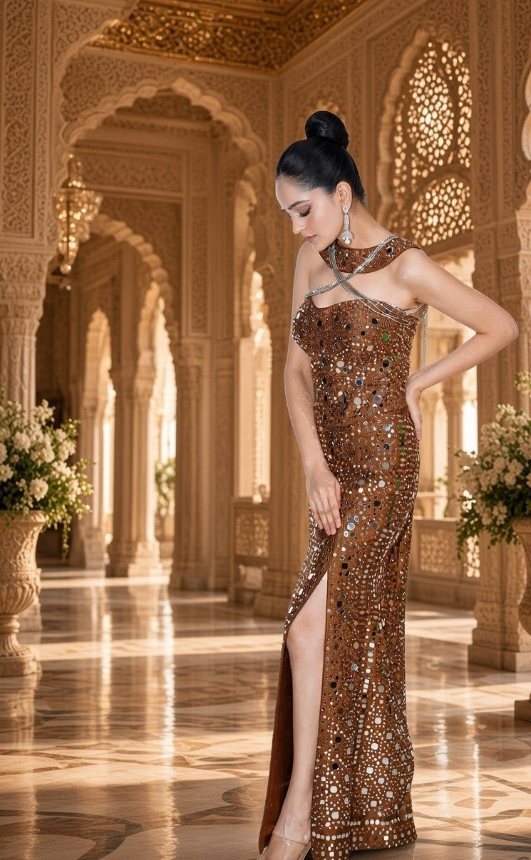 Mirror Work Skirt Corset and Dupatta