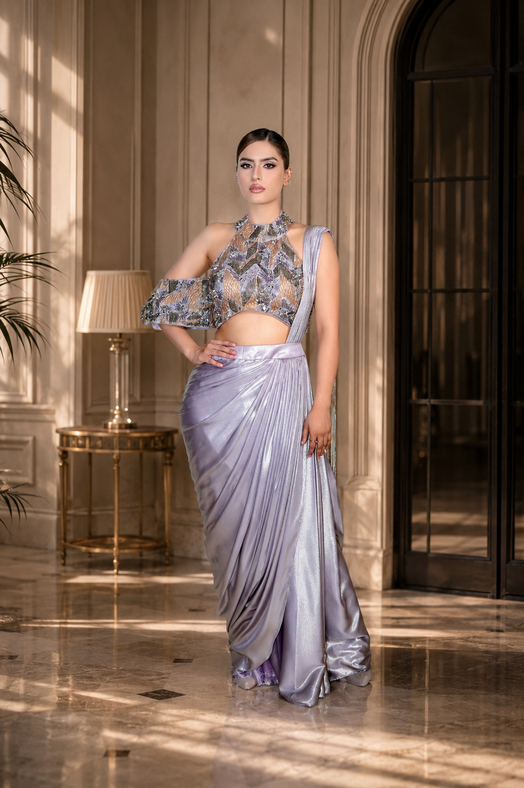 Move Grey Drape Saree with Halter Blouse