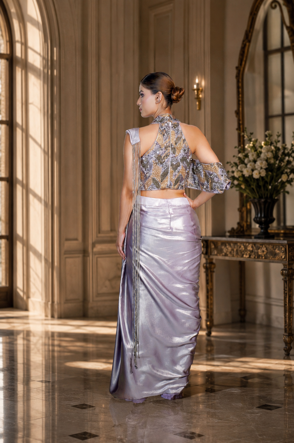 Move Grey Drape Saree with Halter Blouse