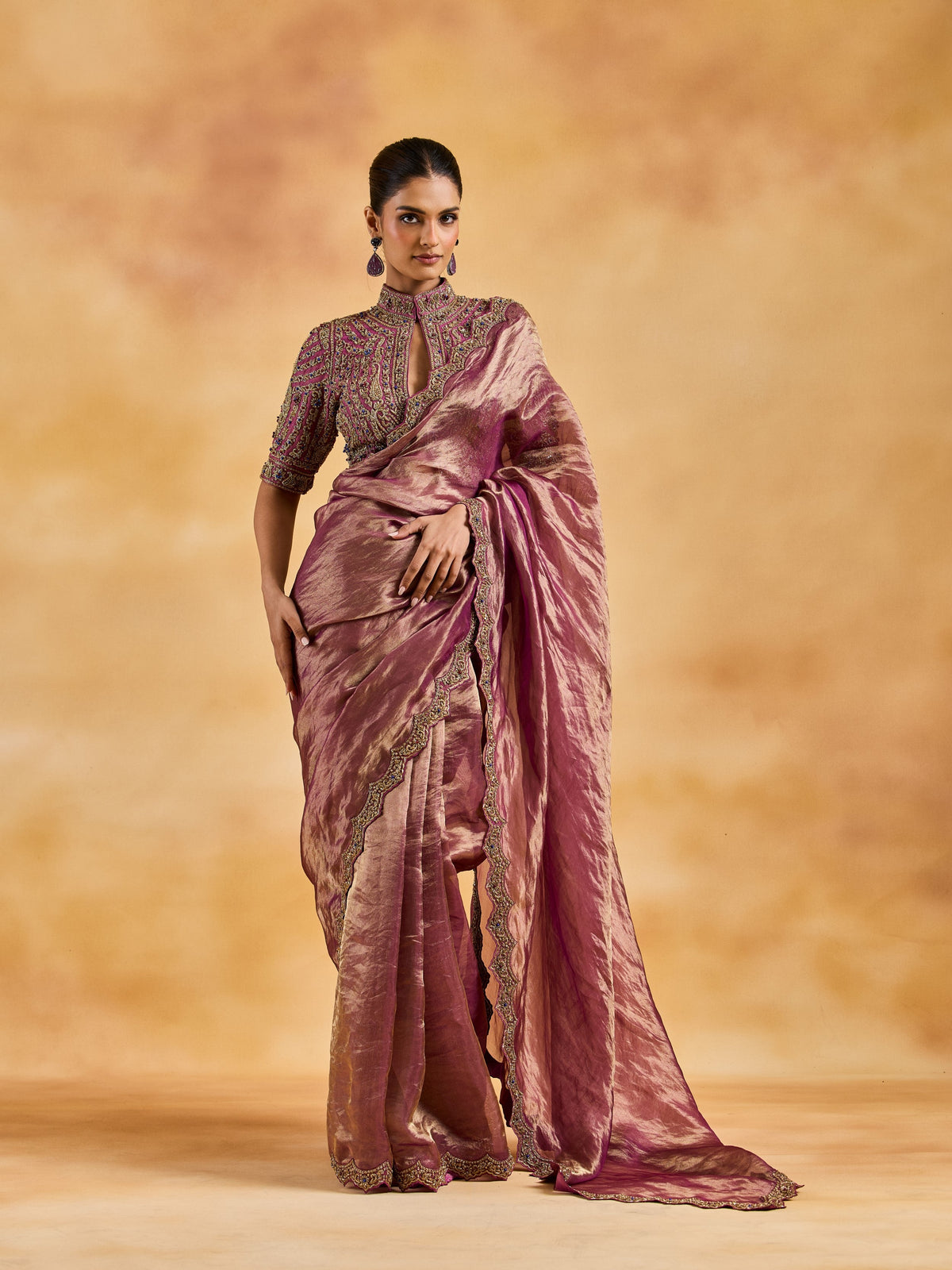 Wine-Purple Saree Set