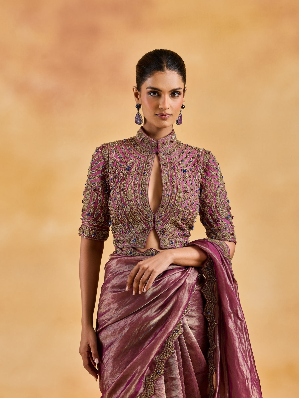 Wine-Purple Saree Set