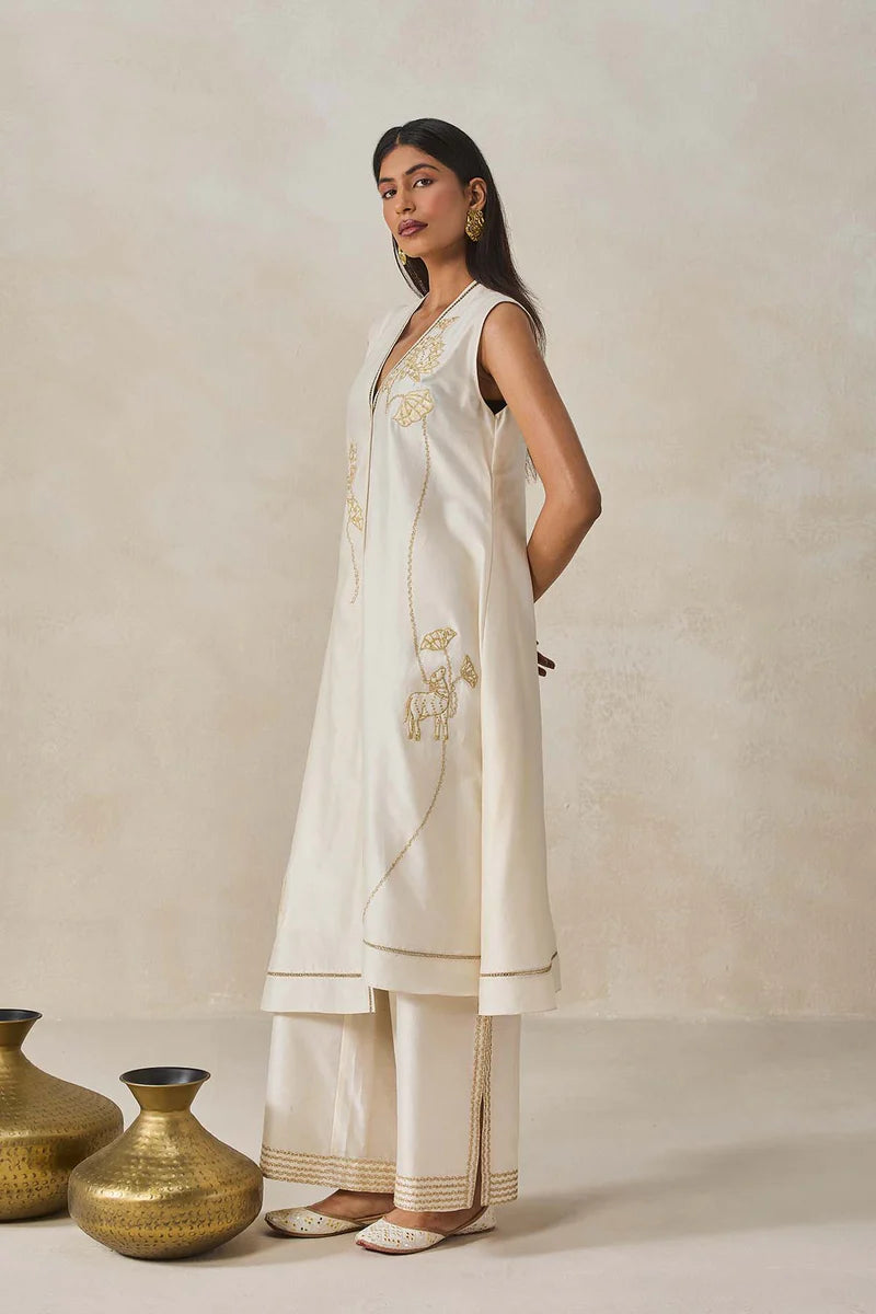 Chanderi Applique work Kurta With Pant Set