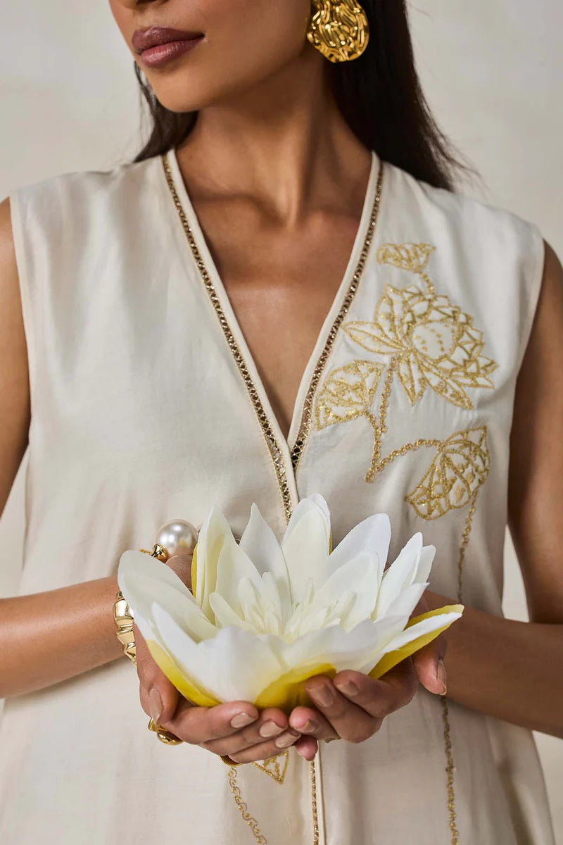 Chanderi Applique work Kurta With Pant Set