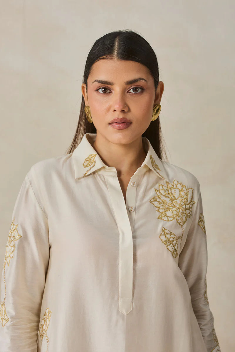 Chanderi Assmmetrical Kurta With Pant Set