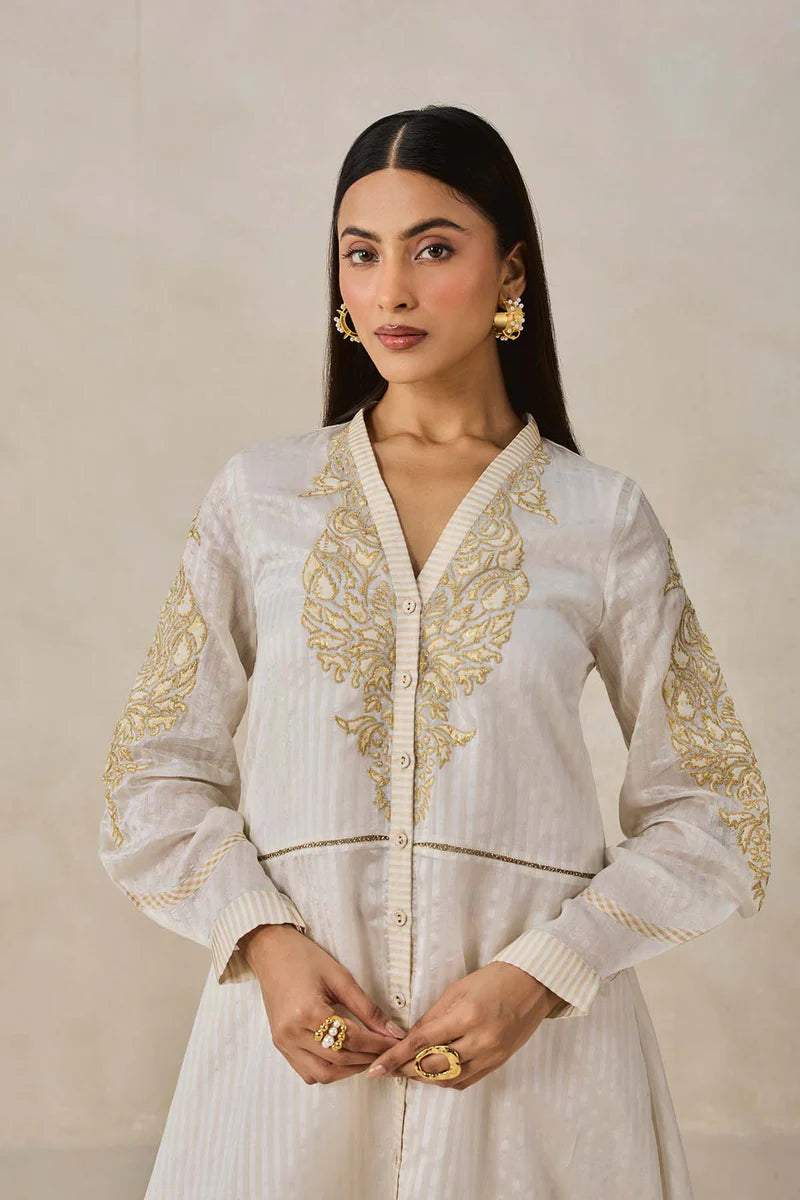 Chanderi Front Open Assymetrical Kurta With Pant