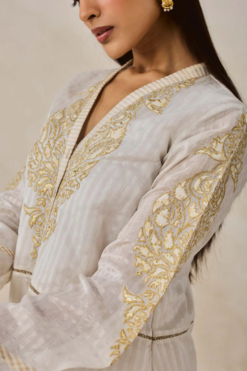 Chanderi Front Open Assymetrical Kurta With Pant