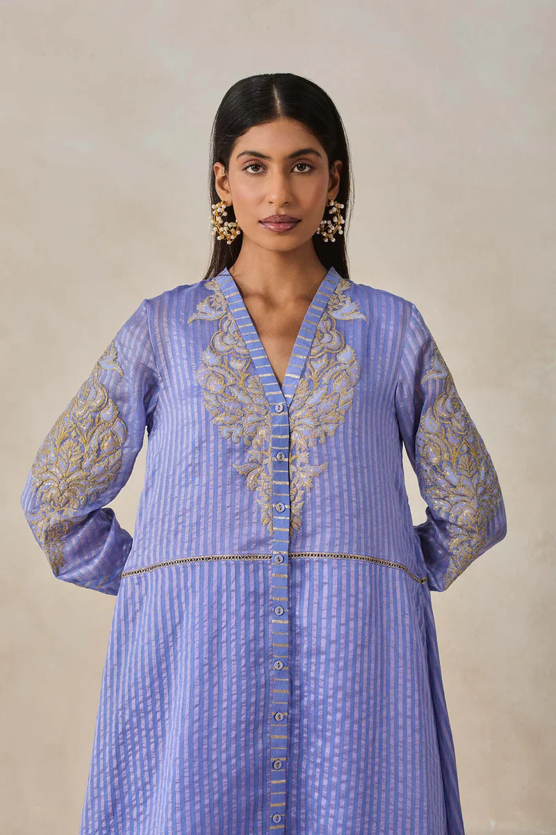 Chanderi Front Open Assymetrical Kurta With Pant