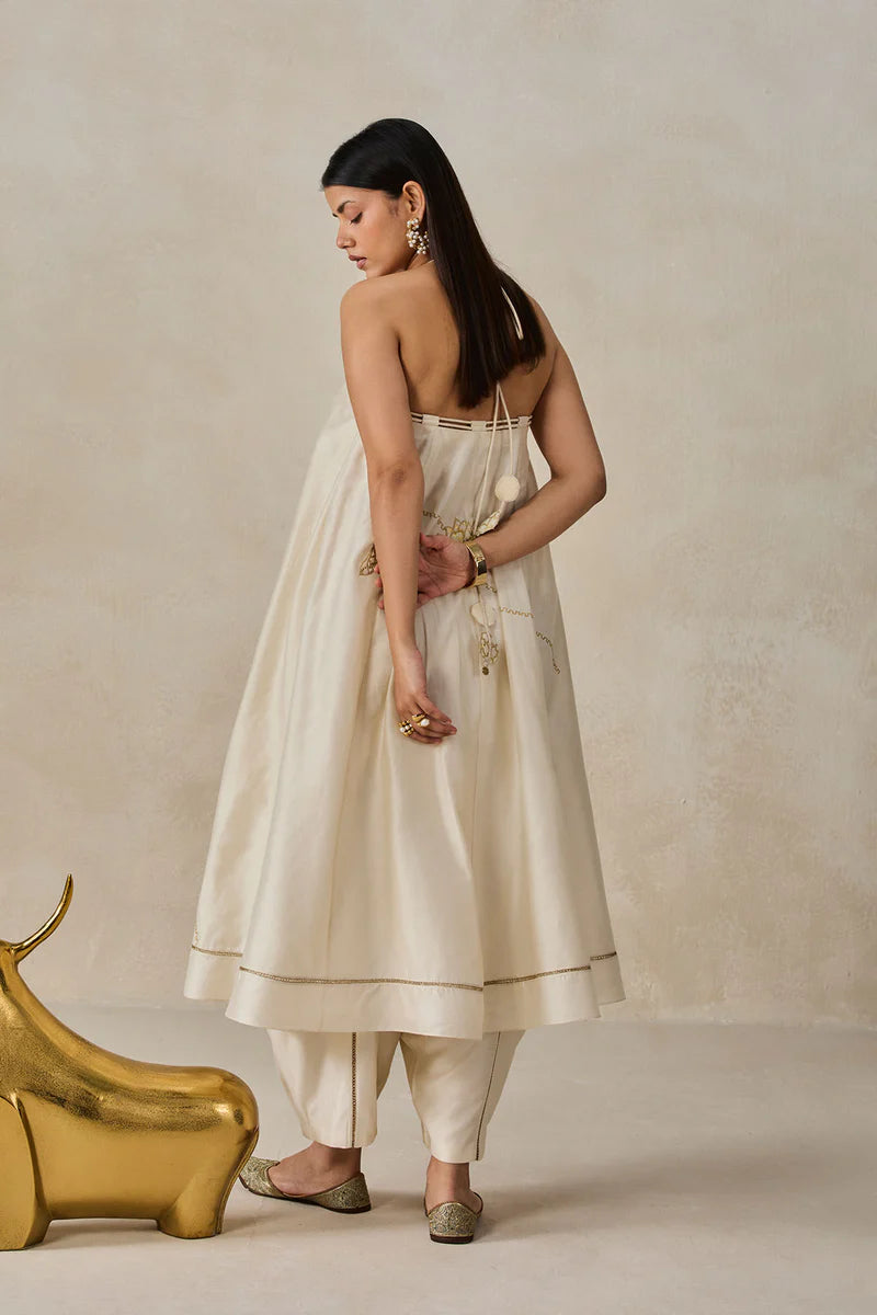 Chanderi Offshoulder Kurta With Pant Set
