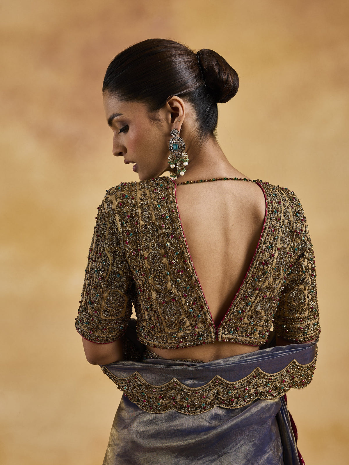Blue-Gold Zardozi Saree Set