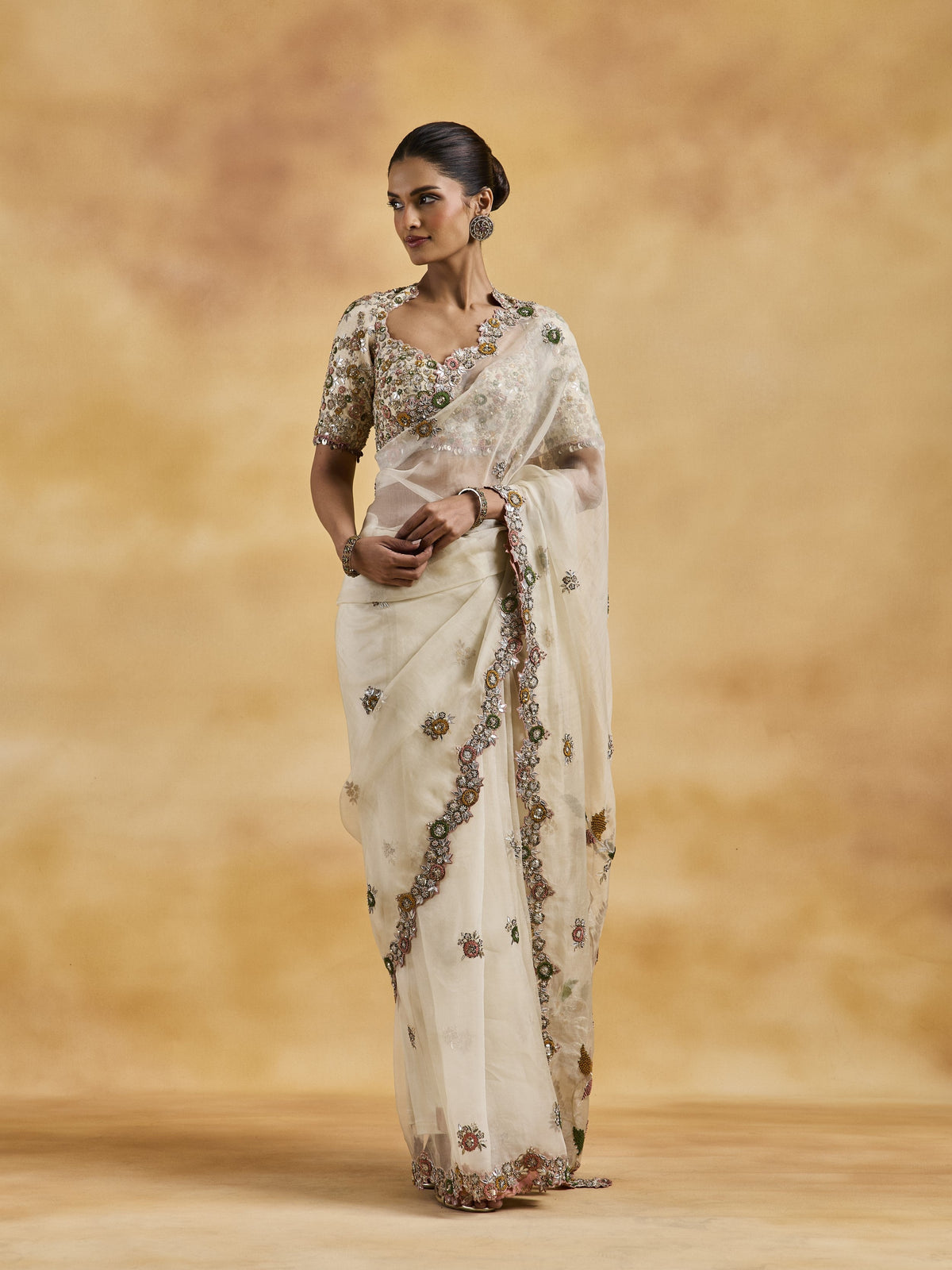 Ivory Organza Saree Set