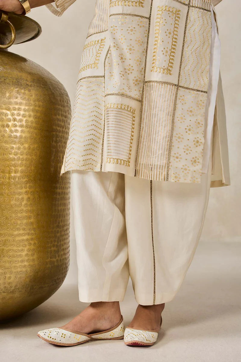 Gold Chanderi Patch Work Kurta & Salwar
