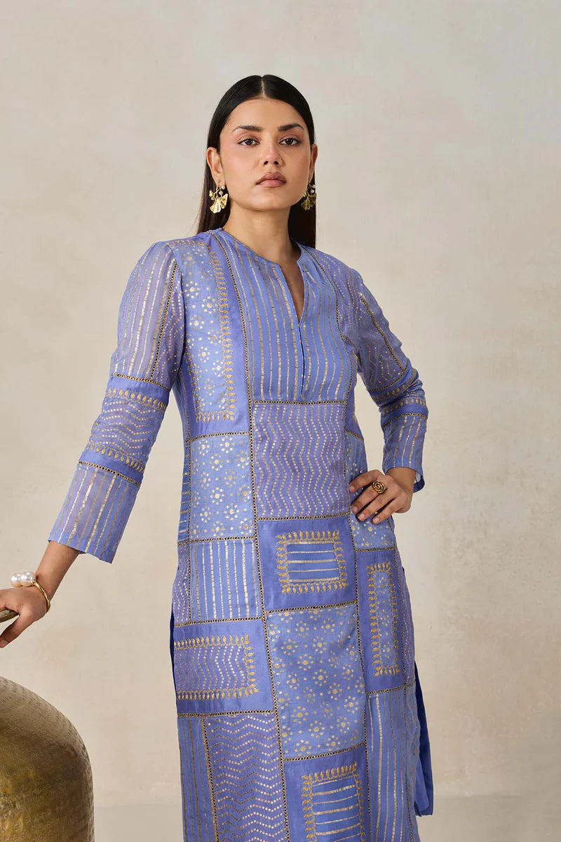 Gold Chanderi Patch Work Kurta & Salwar