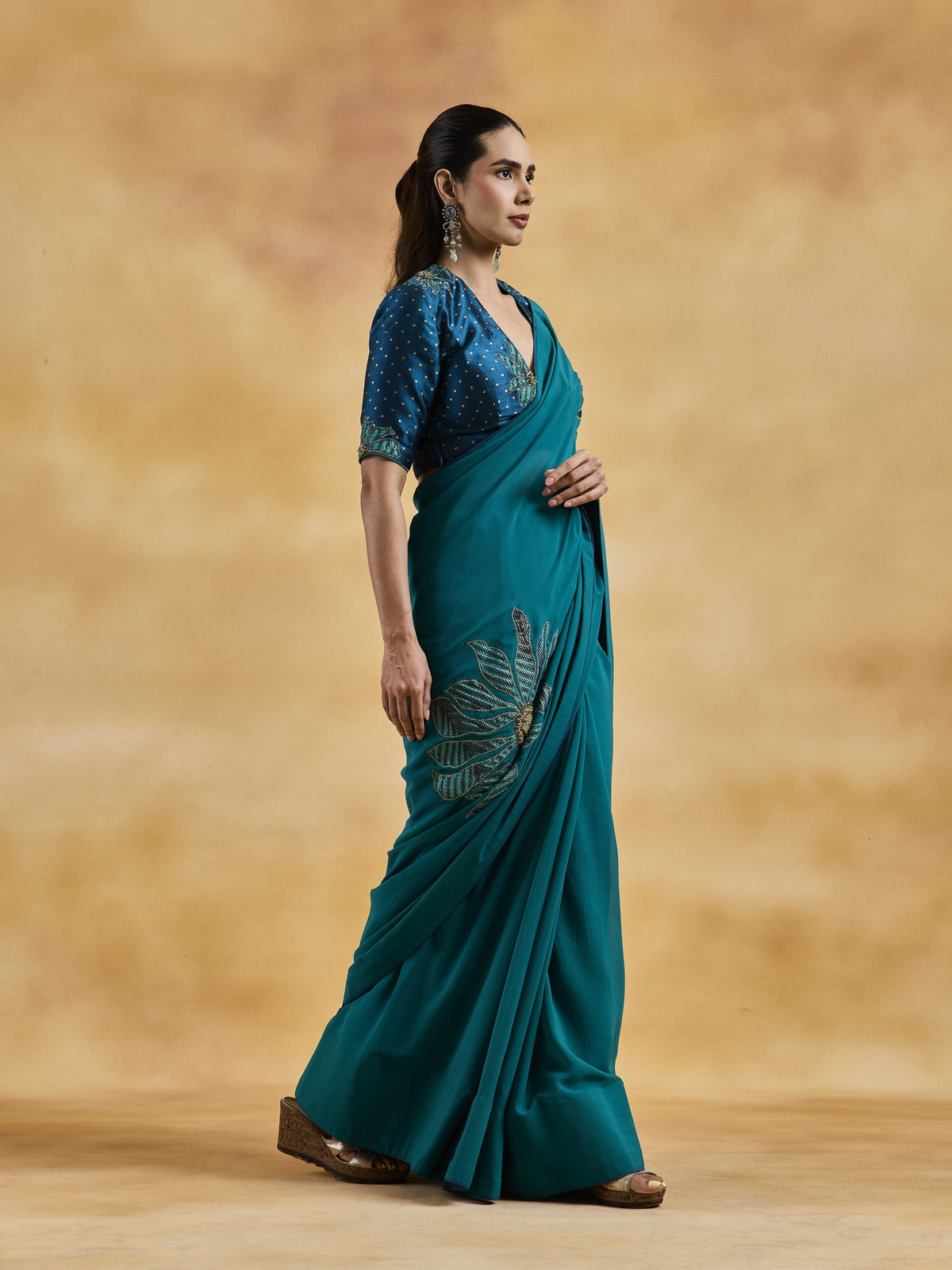Peacock Blue Saree Set