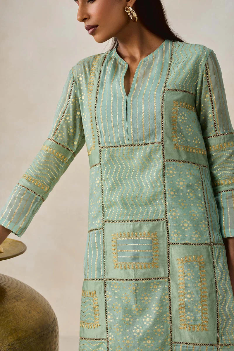 Gold Chanderi Patch Work Kurta & Salwar