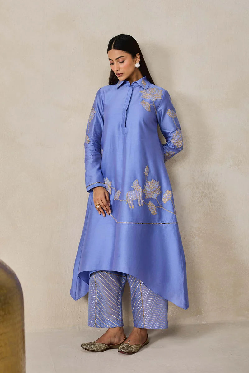 Chanderi Assmmetrical Kurta With Pant Set