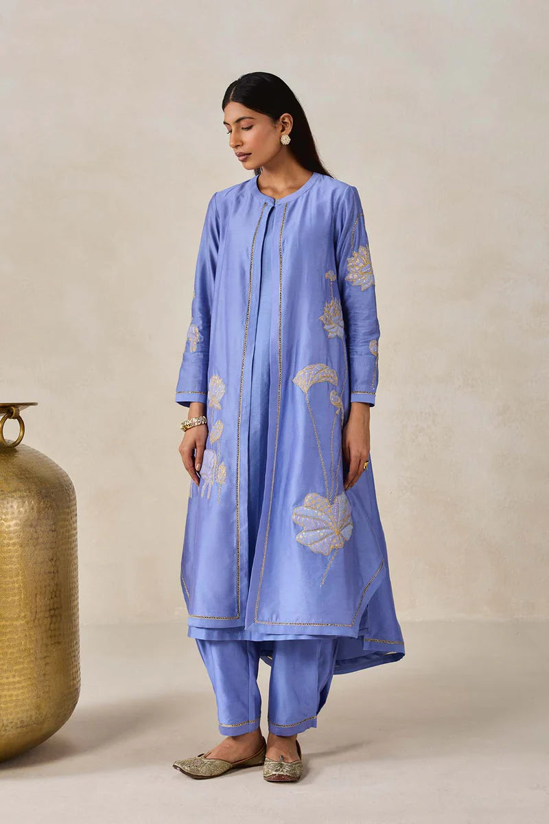 Chanderi Jacket Style Kurta With Pant Set