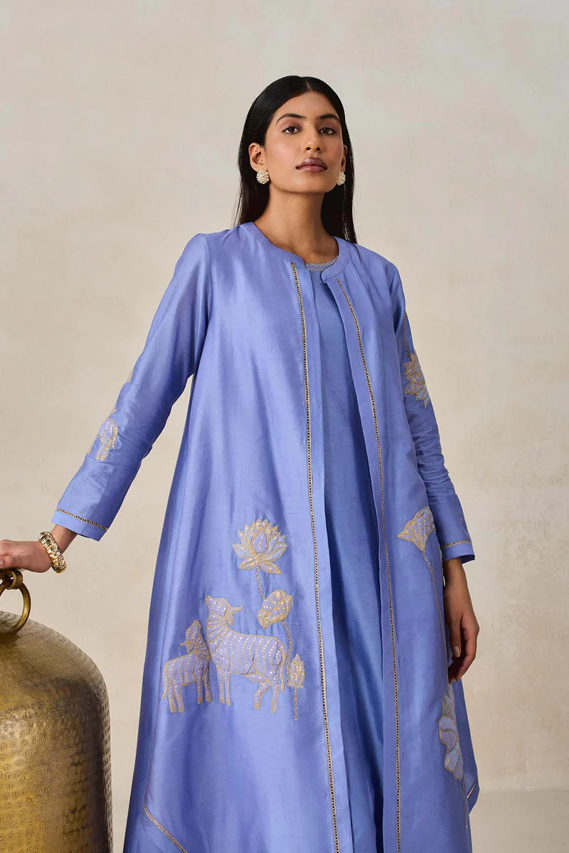 Chanderi Jacket Style Kurta With Pant Set