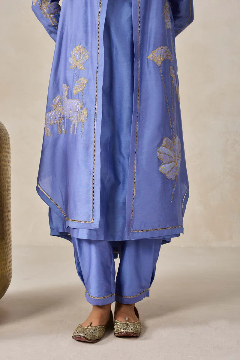 Chanderi Jacket Style Kurta With Pant Set