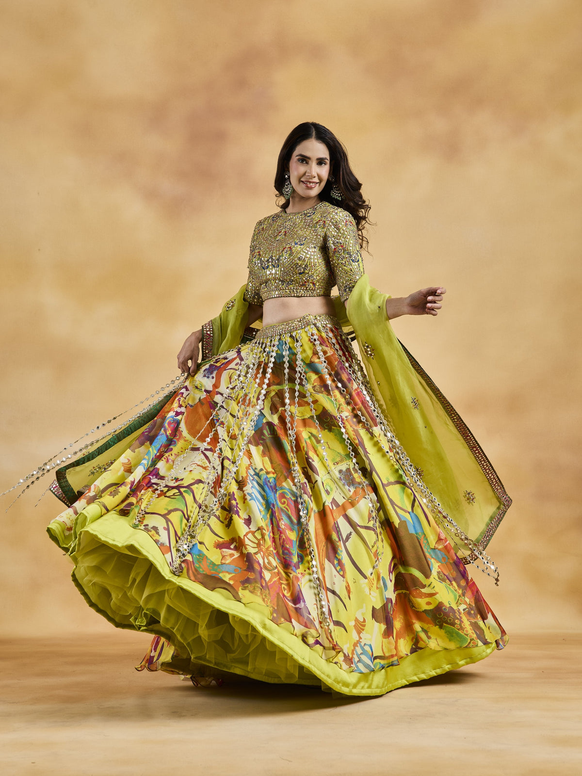 Multicoloured Printed Lehenga Set