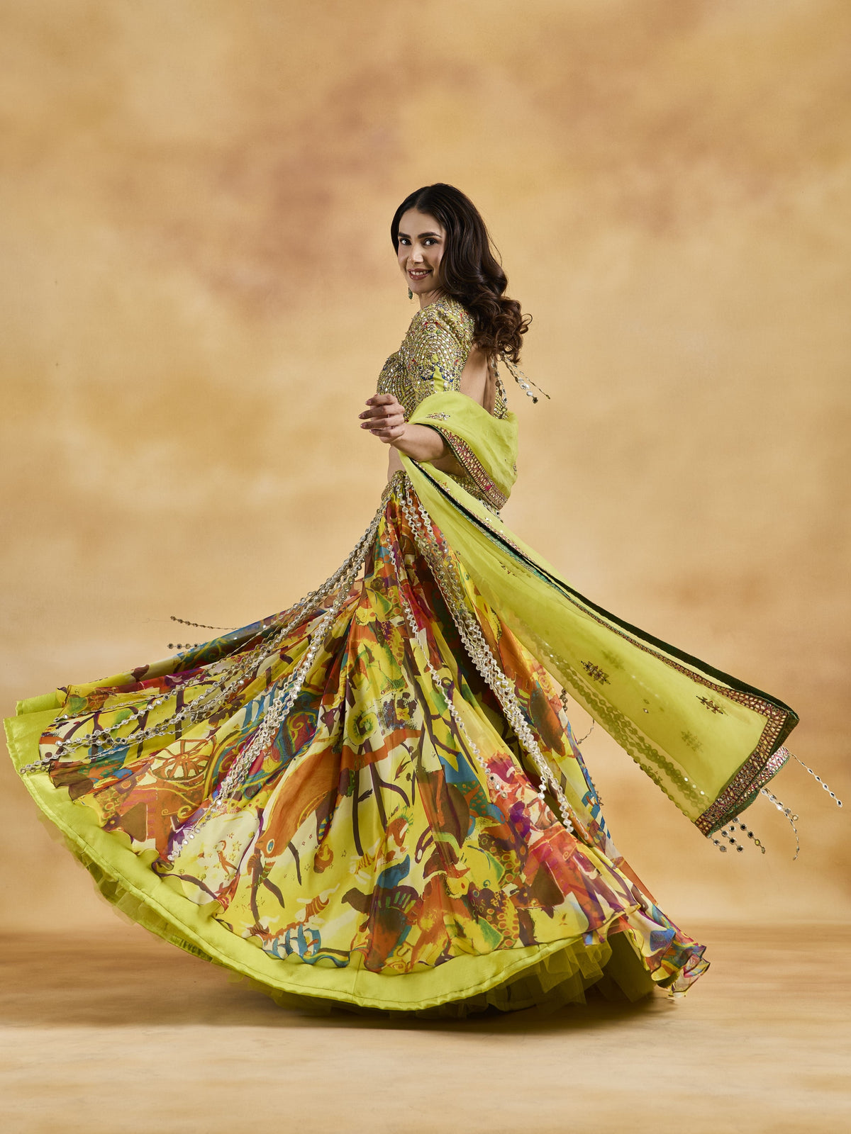 Multicoloured Printed Lehenga Set