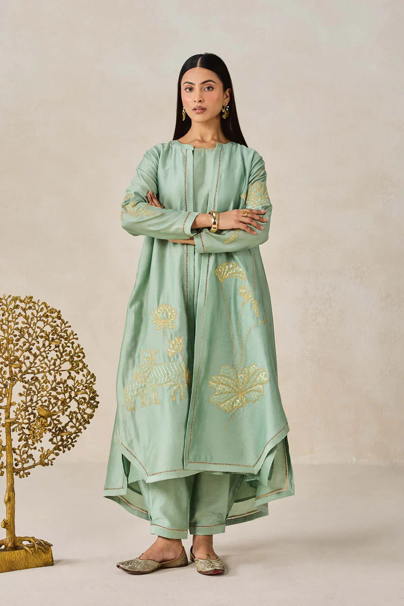 Chanderi Jacket Style Kurta With Pant Set