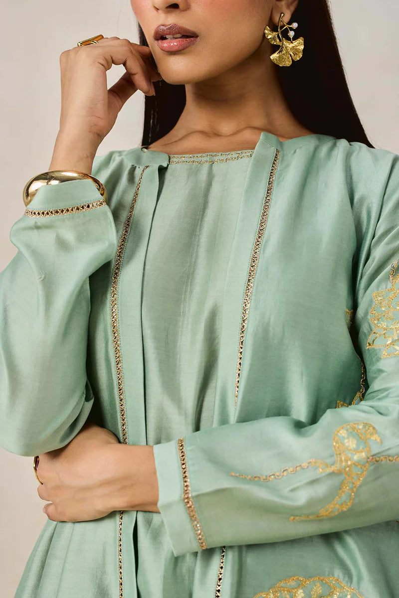 Chanderi Jacket Style Kurta With Pant Set