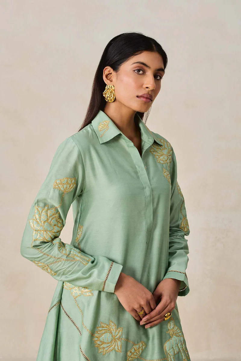 Chanderi Assmmetrical Kurta With Pant Set