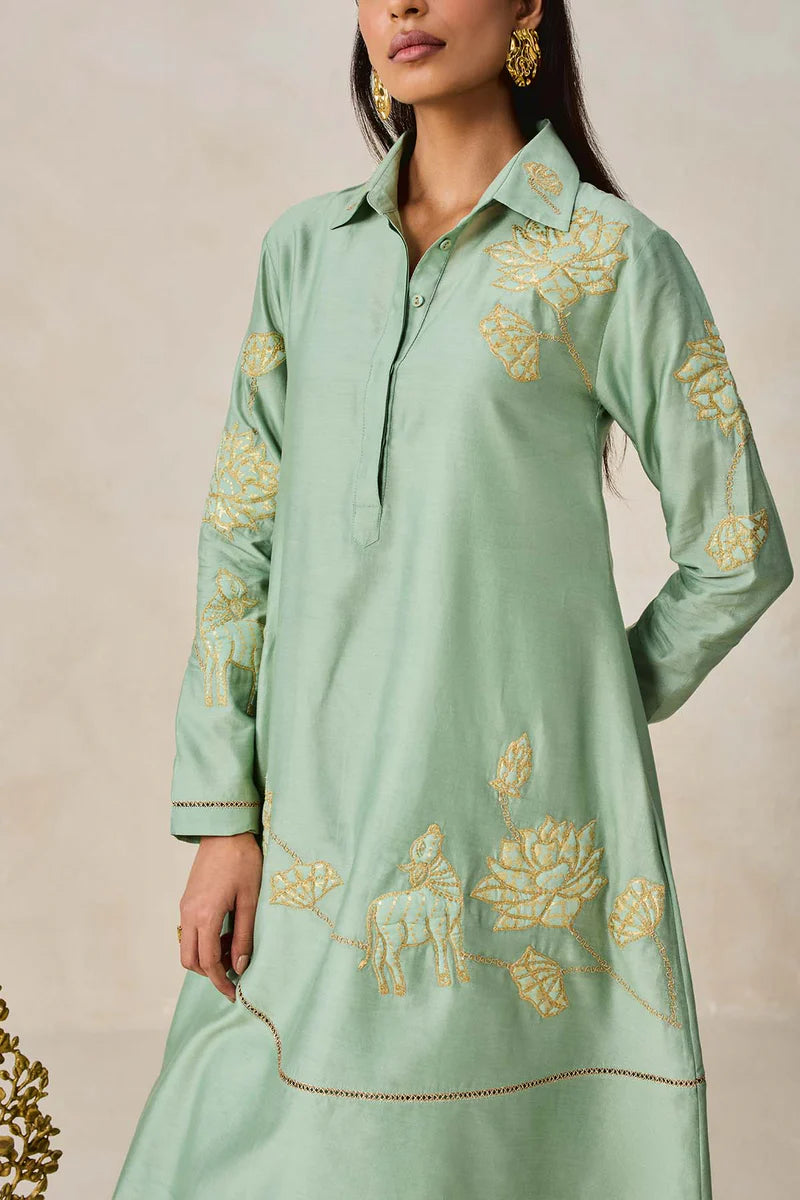 Chanderi Assmmetrical Kurta With Pant Set