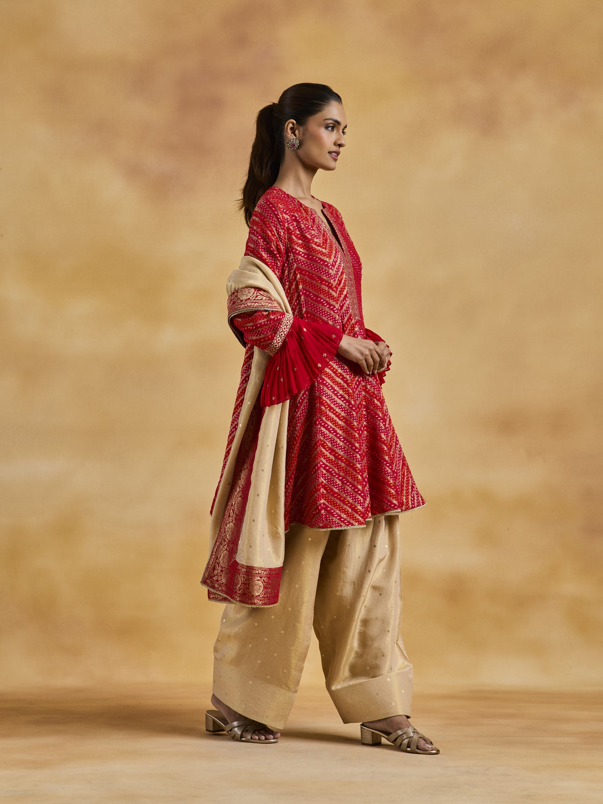 Red Benarasi Anarkali Set