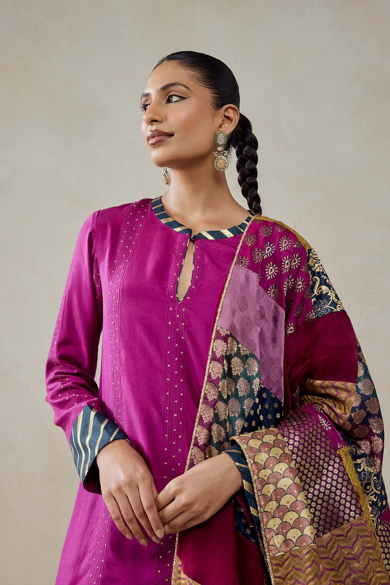 Wine  Salwar Suit With Multicolour Brocade Dupatta Set
