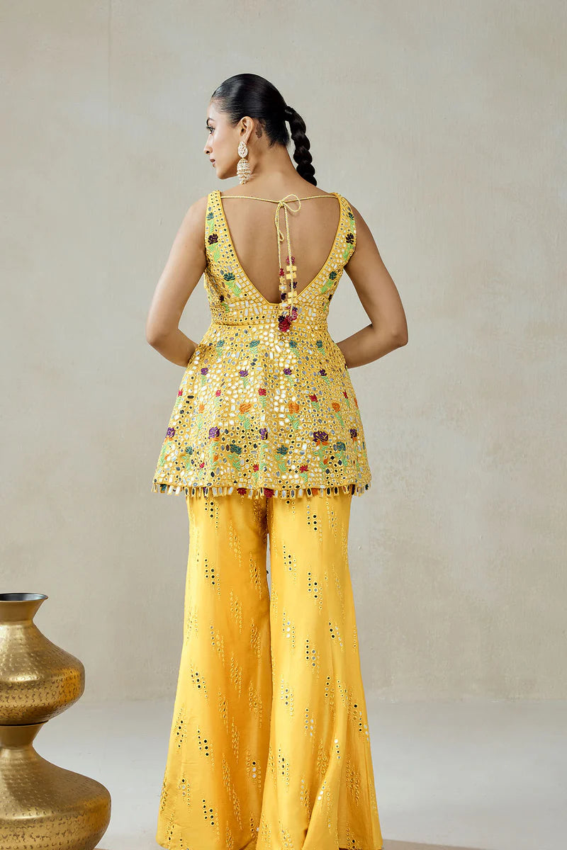 Yellow Sharara Trouser  Peplum Set
