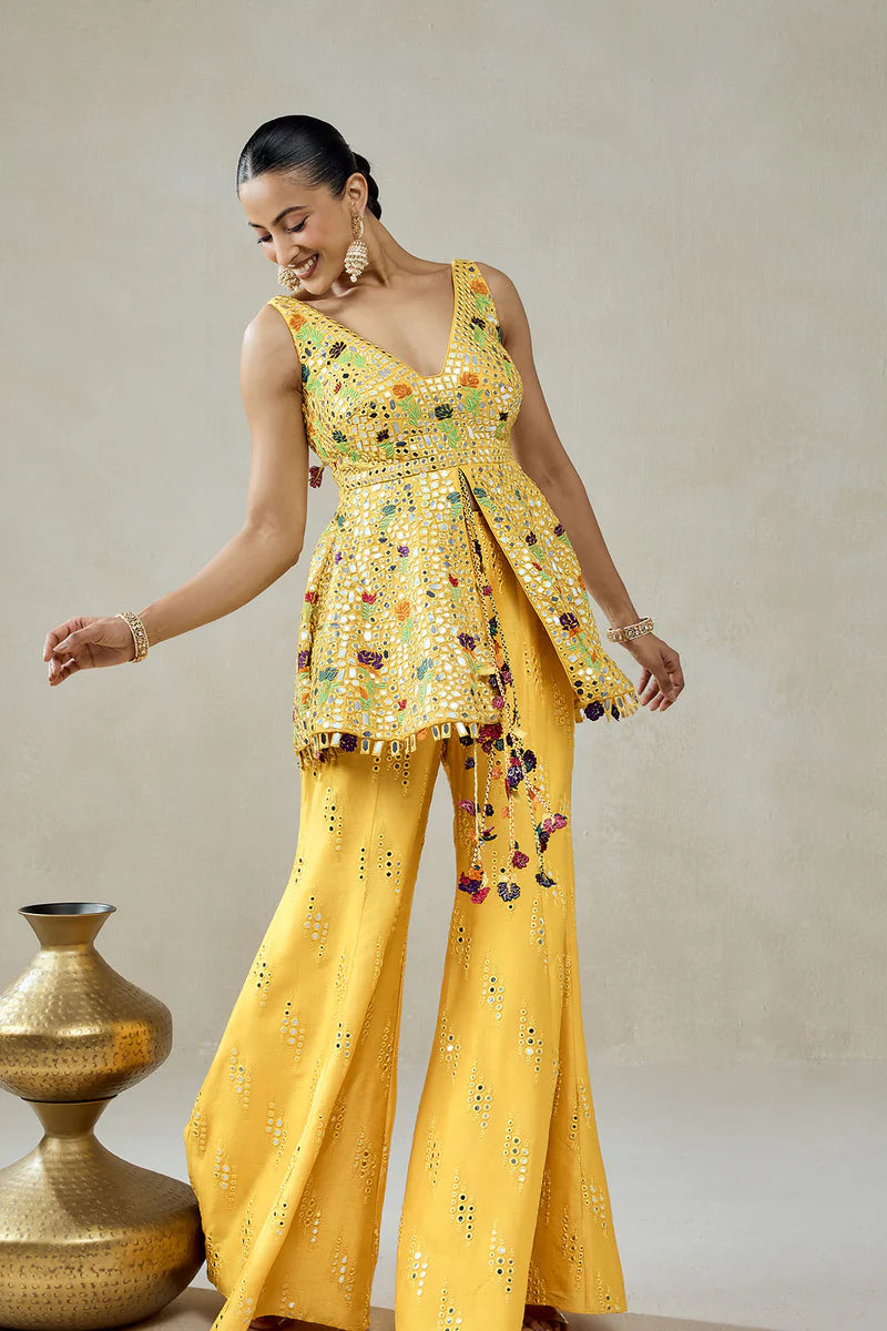Yellow Sharara Trouser  Peplum Set
