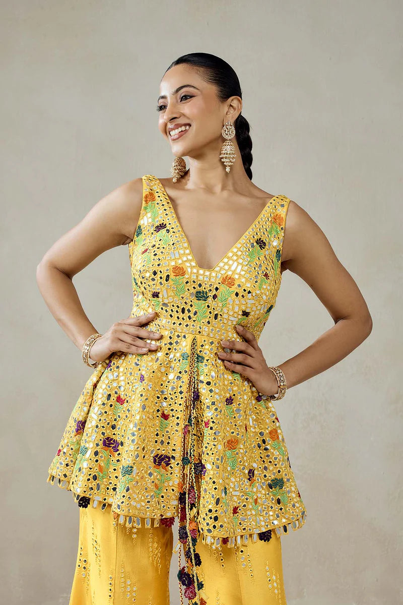 Yellow Sharara Trouser  Peplum Set