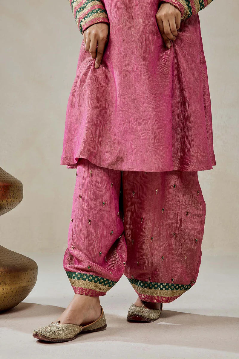 Rose Pink Crinkle Tissue Suit Salwar Set