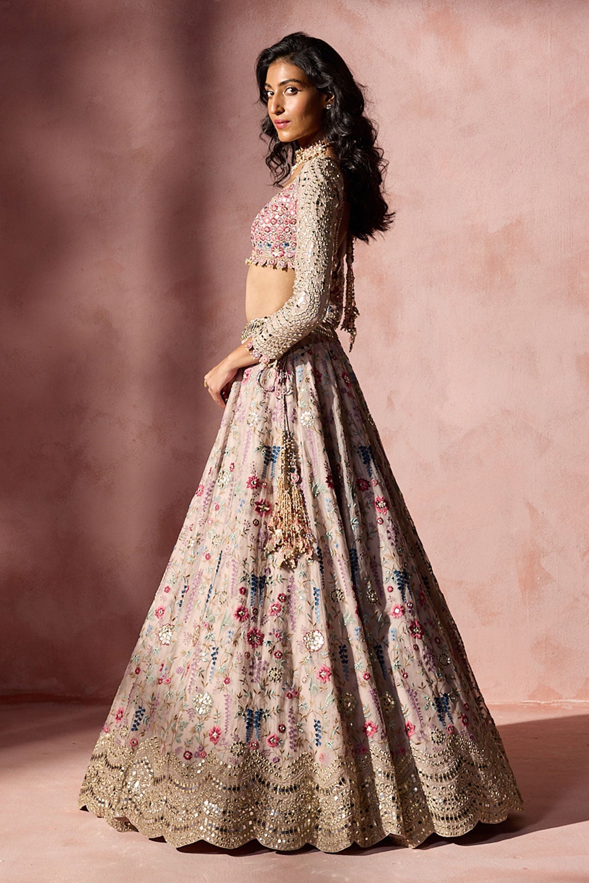 Dusty Pink Organza Lehenga Set